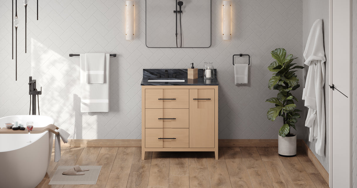 Jeffrey Alexander Katara 36" Natural Oak Single Sink Bathroom Vanity with Grey Marble Top - 8 in. Widespread Faucet Top product image 6