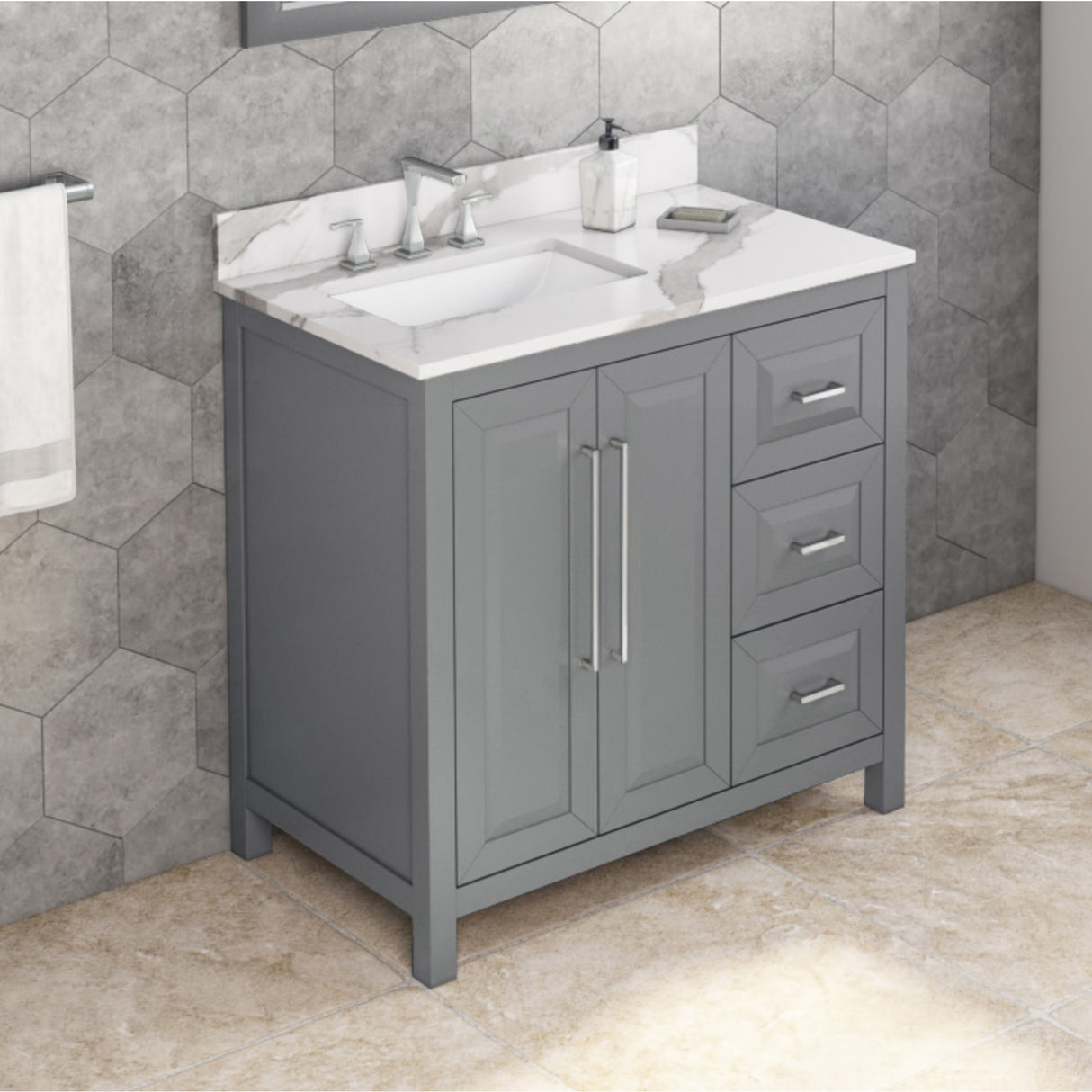 Jeffrey Alexander Cade 36" Grey Single Sink Bathroom Vanity with Calacatta Vienna Quartz Top - 8 in. Widespread Faucet Top product image 2