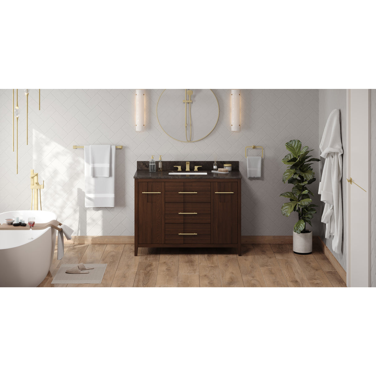 Jeffrey Alexander Katara 48" Dark Walnut Single Sink Bathroom Vanity with Blue Limestone Top - 8 in. Widespread Faucet Top