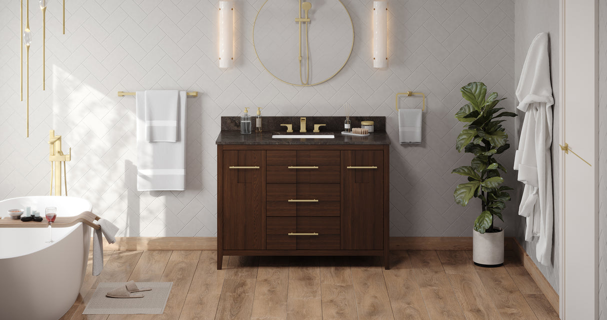 Jeffrey Alexander Katara 48" Dark Walnut Single Sink Bathroom Vanity with Blue Limestone Top - 8 in. Widespread Faucet Top product image 6