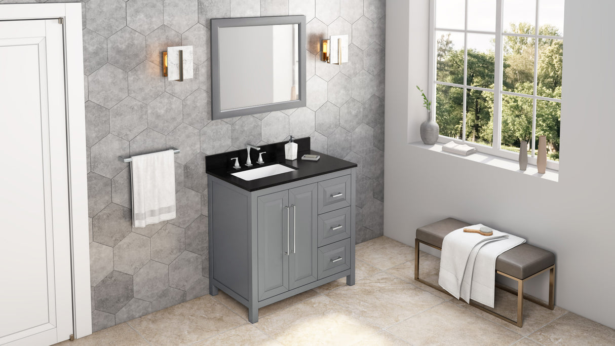 Jeffrey Alexander Cade 36" Grey Single Sink Bathroom Vanity with Black Granite Top - 8 in. Widespread Faucet Top product image 7