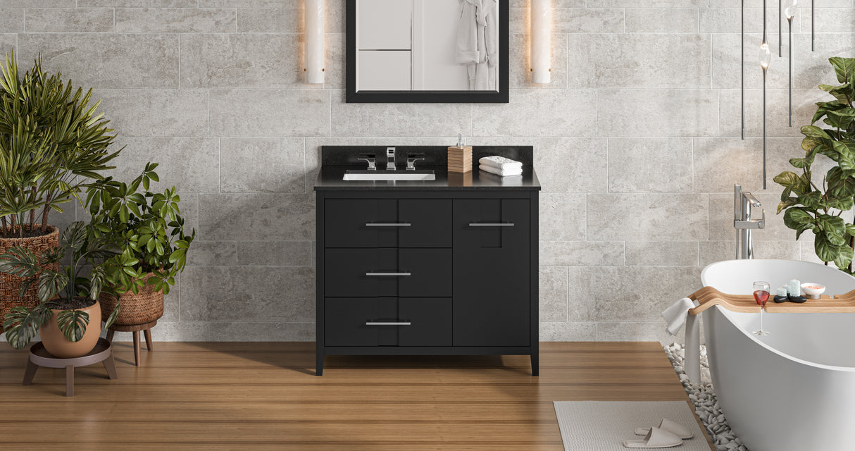 Jeffrey Alexander Katara 42" Black Single Sink Bathroom Vanity with Black Granite Top - 8 in. Widespread Faucet Top product image 6