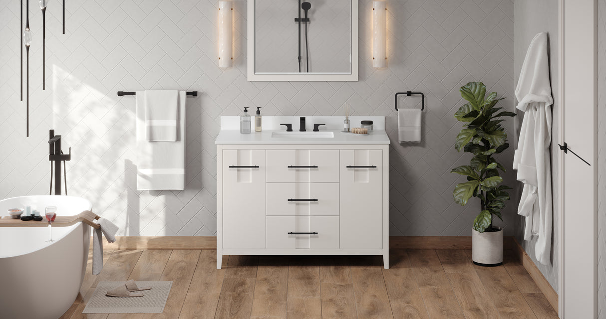 Jeffrey Alexander Katara 48" White Single Sink Bathroom Vanity with White Quartz Top - 8 in. Widespread Faucet Top product image 6