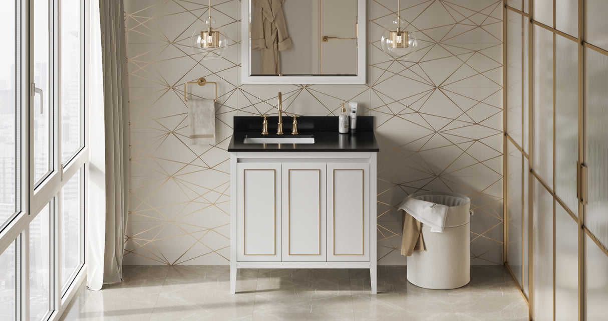 Jeffrey Alexander Percival 36" White Single Sink Bathroom Vanity with Black Granite Top - 8 in. Widespread Faucet Top product image 6