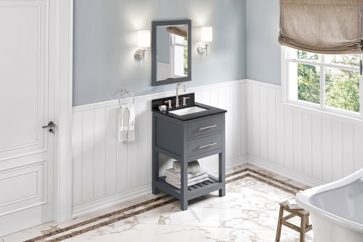 Jeffrey Alexander Wavecrest 24" Grey Single Sink Bathroom Vanity with Black Granite Top - 8 in. Widespread Faucet Top product image 7
