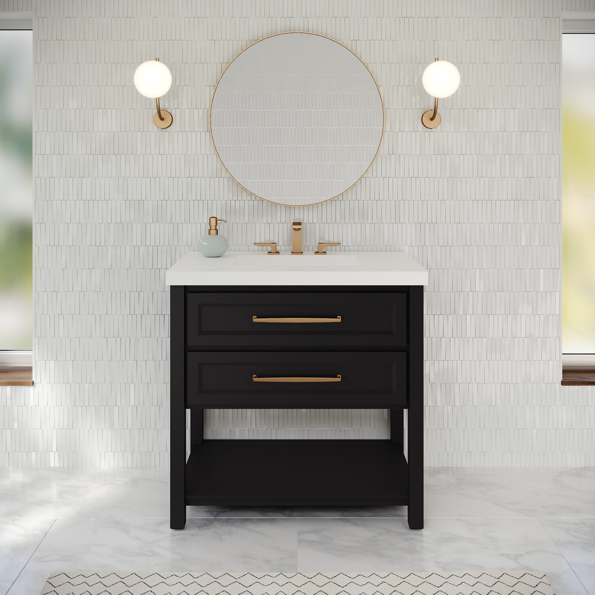 Jeffrey Alexander Kipling 37" Black Single Sink Bathroom Vanity with White Resin Top - Single-Hole Faucet Top