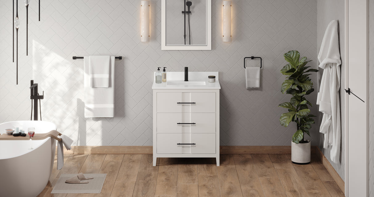 Jeffrey Alexander Katara 30" White Single Sink Bathroom Vanity with White Quartz Top - 8 in. Widespread Faucet Top - VKITKAT30WHWQR1 product image 6