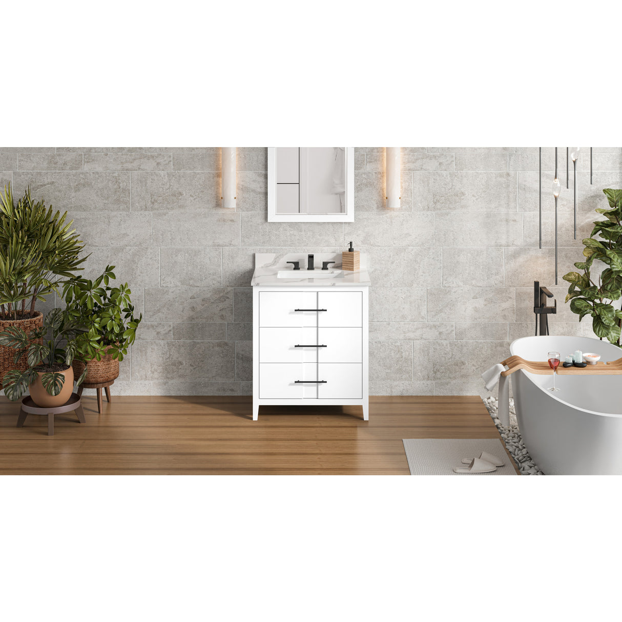 Jeffrey Alexander Katara 30" White Single Sink Bathroom Vanity with Calacatta Vienna Quartz Top - 8 in. Widespread Faucet Top