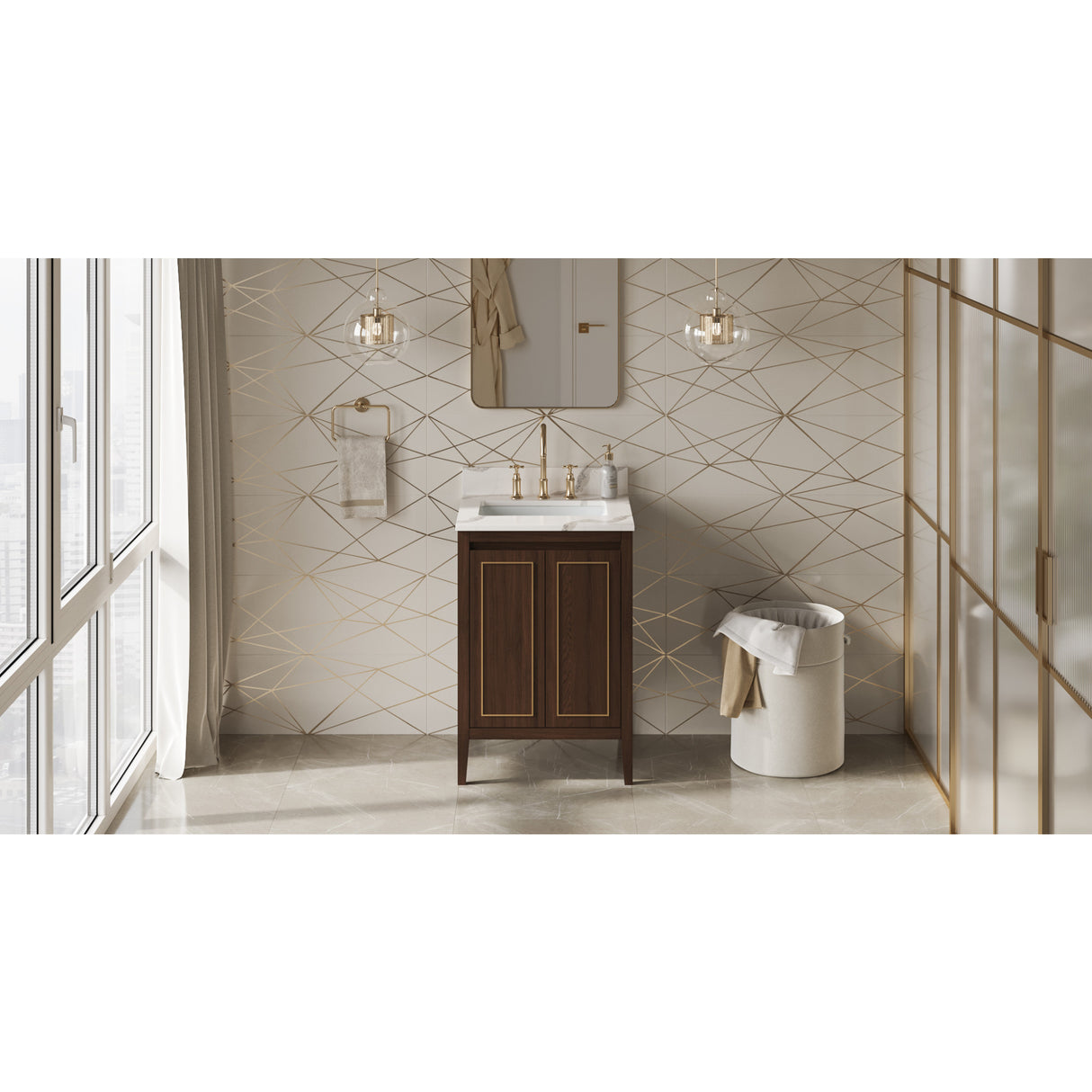 Jeffrey Alexander Percival 24" Dark Walnut Single Sink Bathroom Vanity with Calacatta Vienna Quartz Top - 8 in. Widespread Faucet Top