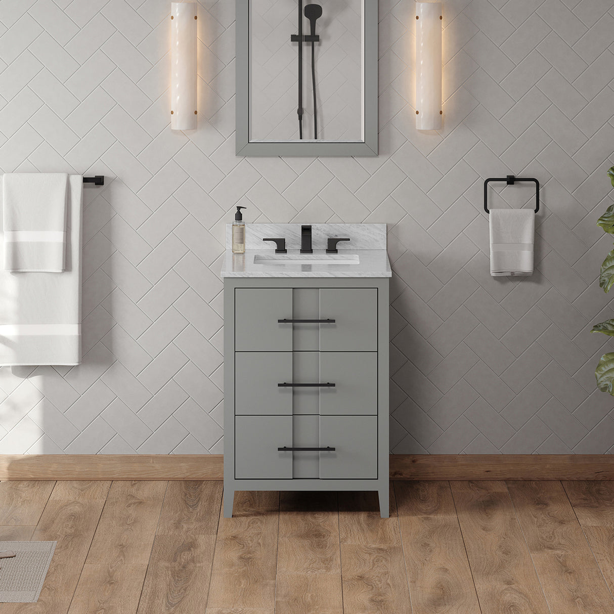 Jeffrey Alexander Katara 24" Grey Single Sink Bathroom Vanity with White Carrara Marble Top - 8 in. Widespread Faucet Top product image 2
