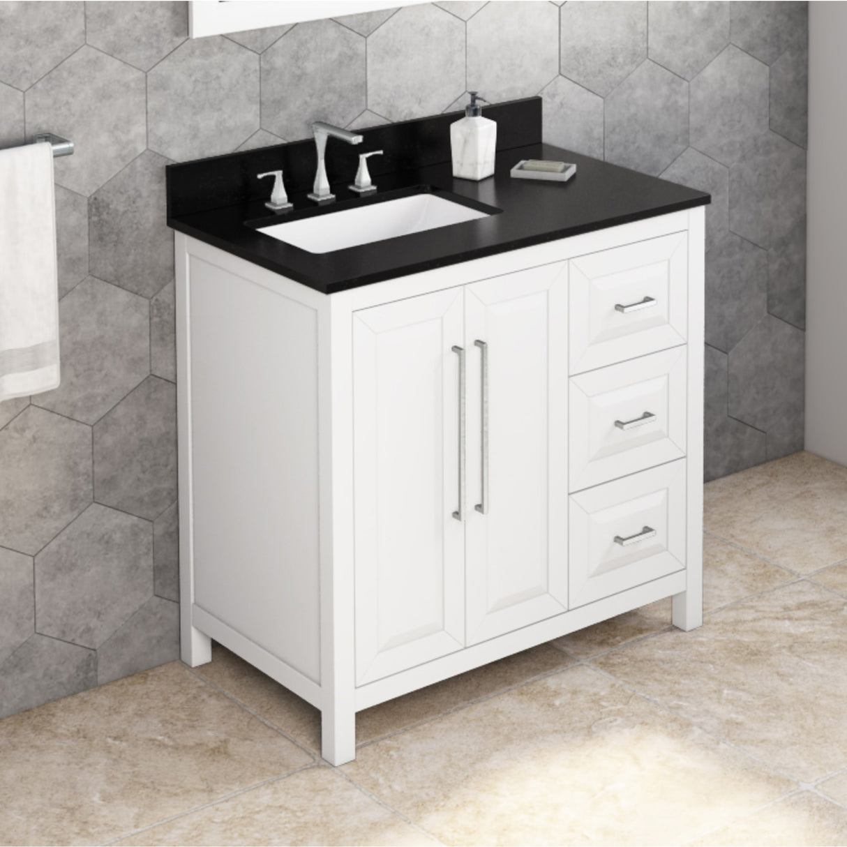 Jeffrey Alexander Cade 36" White Single Sink Bathroom Vanity with Black Granite Top - 8 in. Widespread Faucet Top product image 2