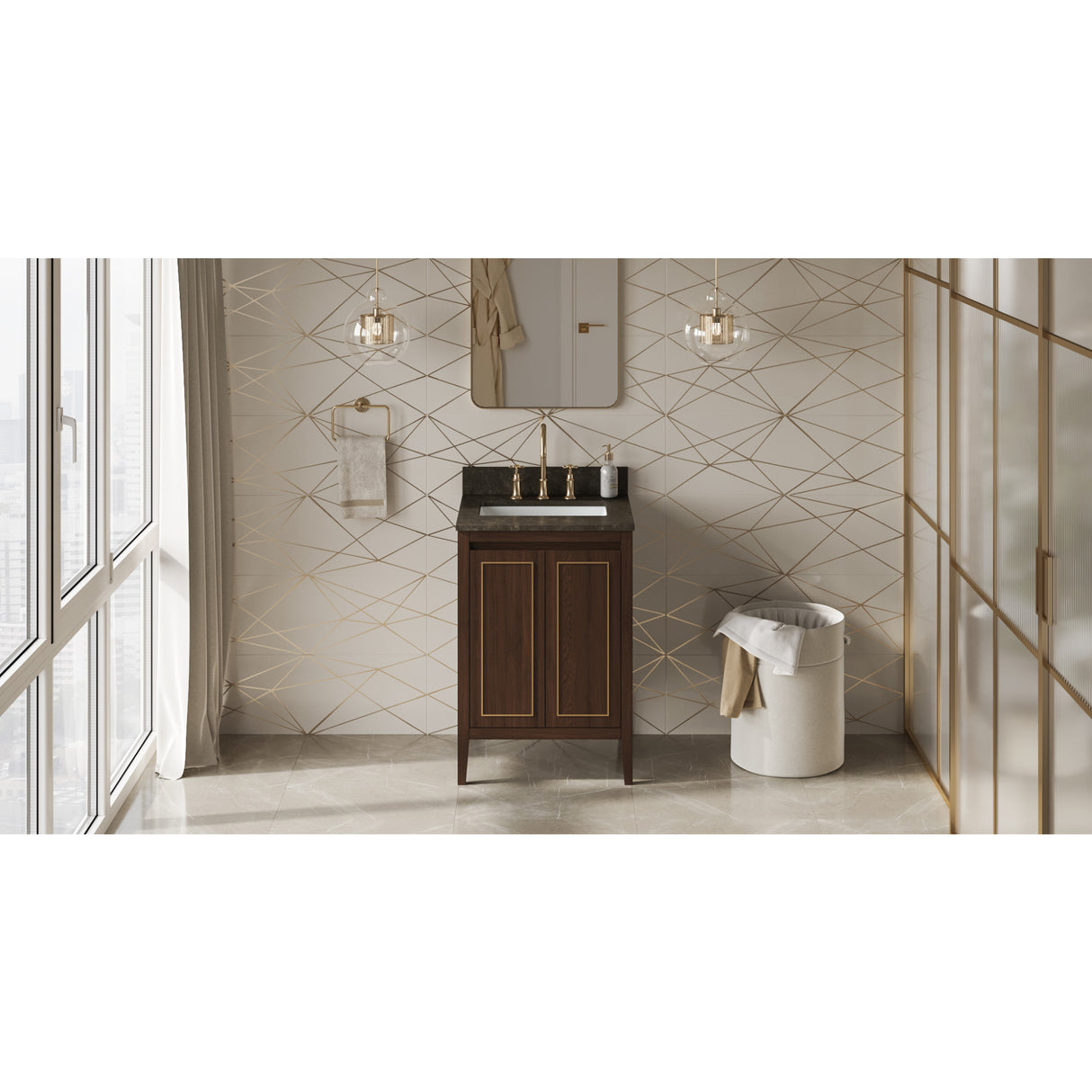 Jeffrey Alexander Percival 24" Dark Walnut Single Sink Bathroom Vanity with Blue Limestone Top - 8 in. Widespread Faucet Top