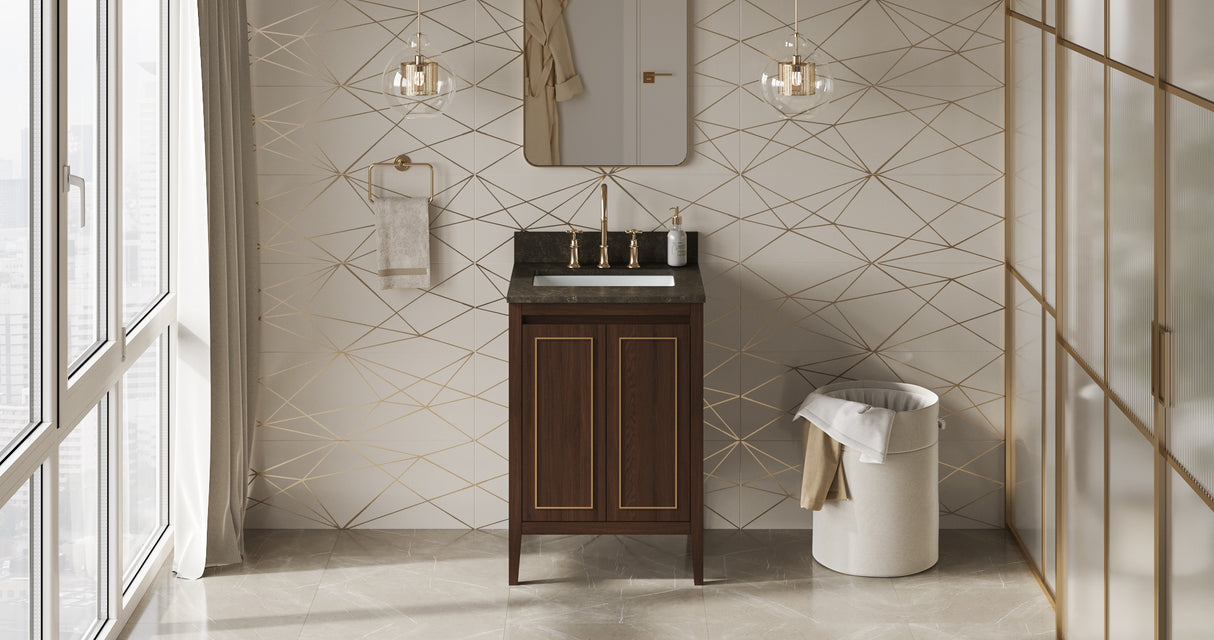 Jeffrey Alexander Percival 24" Dark Walnut Single Sink Bathroom Vanity with Blue Limestone Top - 8 in. Widespread Faucet Top product image 6
