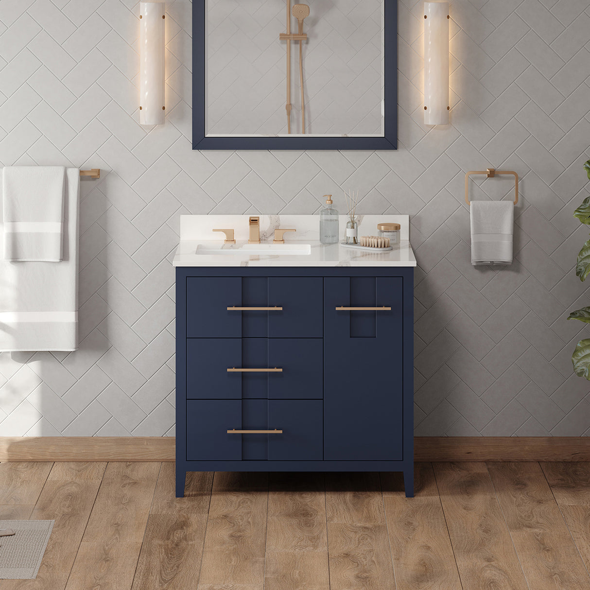 Jeffrey Alexander Katara 36" Hale Blue Single Sink Bathroom Vanity with Calacatta Vienna Quartz Top - 8 in. Widespread Faucet Top product image 2