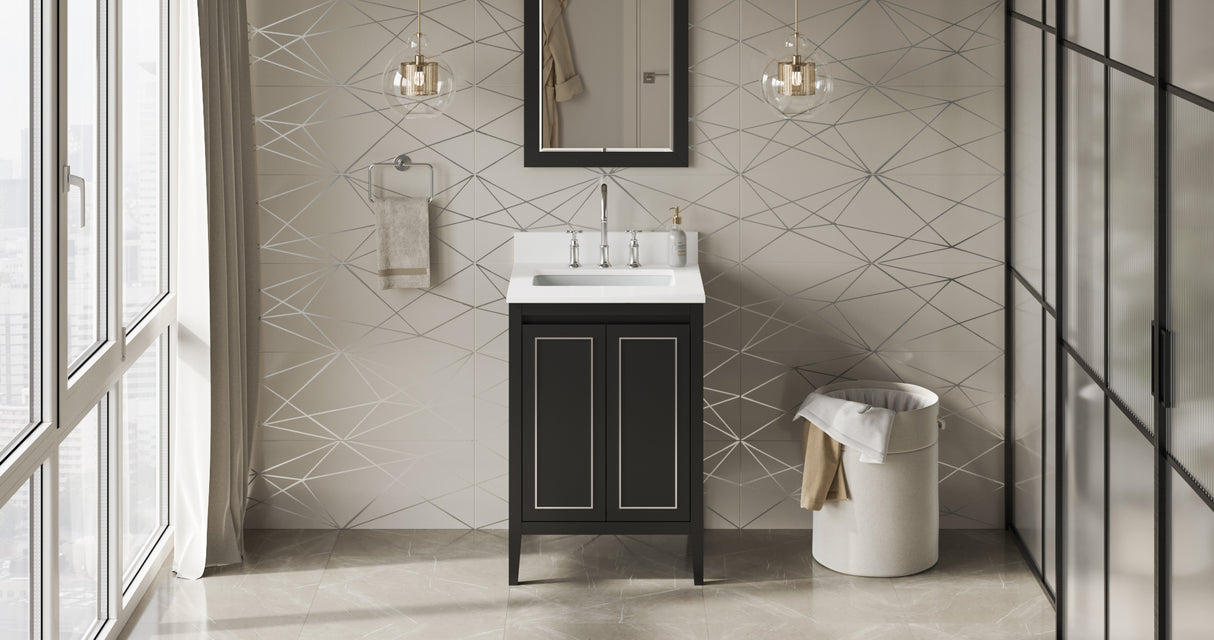 Jeffrey Alexander Percival 24" Black Single Sink Bathroom Vanity with White Quartz Top - 8 in. Widespread Faucet Top - VKITPER24BKWQR product image 6