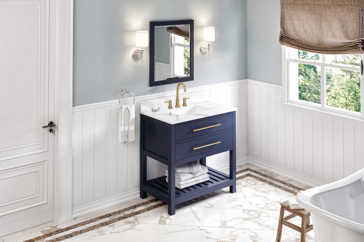 Jeffrey Alexander Wavecrest 36" Hale Blue Single Sink Bathroom Vanity with Calacatta Vienna Quartz Top - 8 in. Widespread Faucet Top product image 7