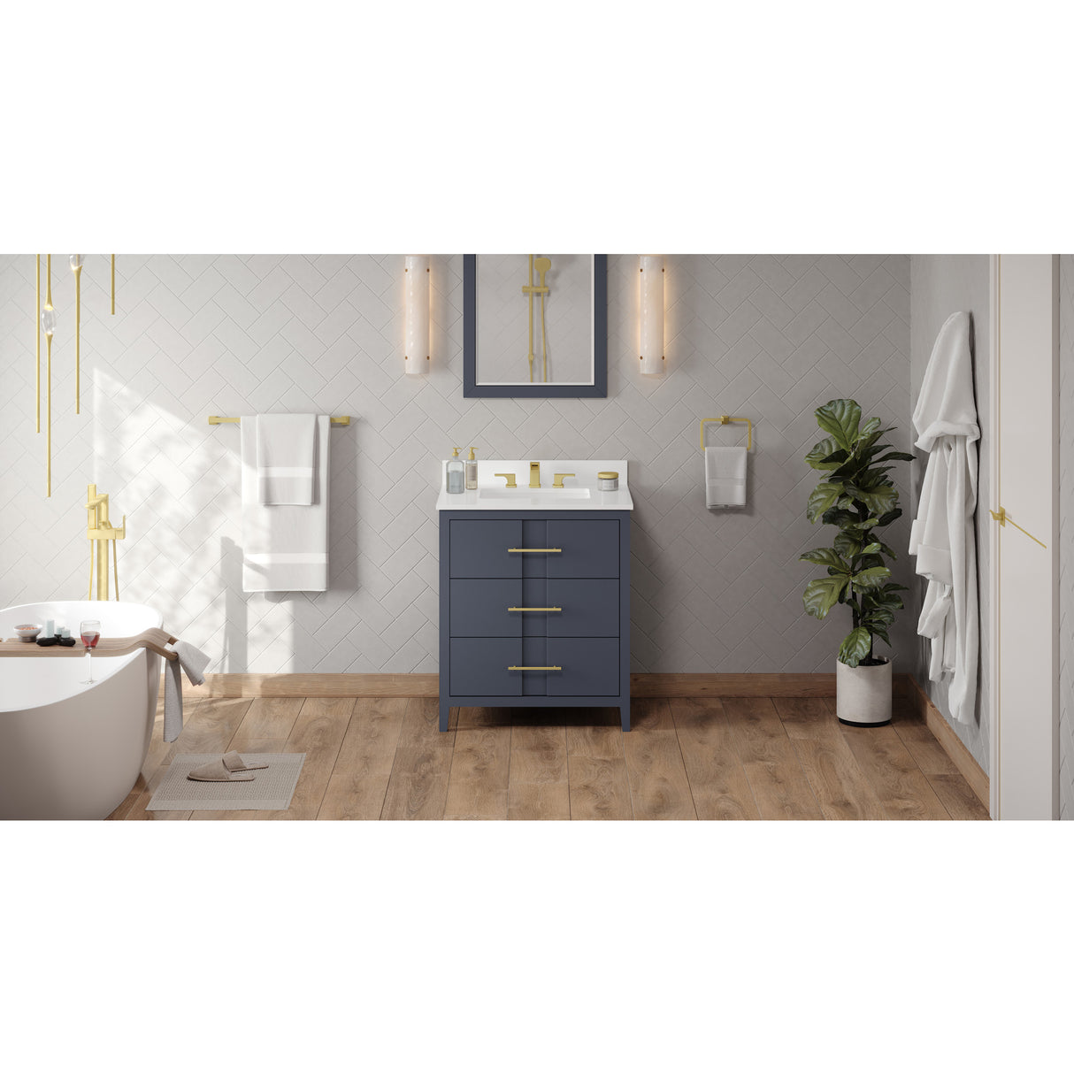 Jeffrey Alexander Katara 30" Blue Steel Single Sink Bathroom Vanity with White Quartz Top - 8 in. Widespread Faucet Top - VKITKAT30BSWQR