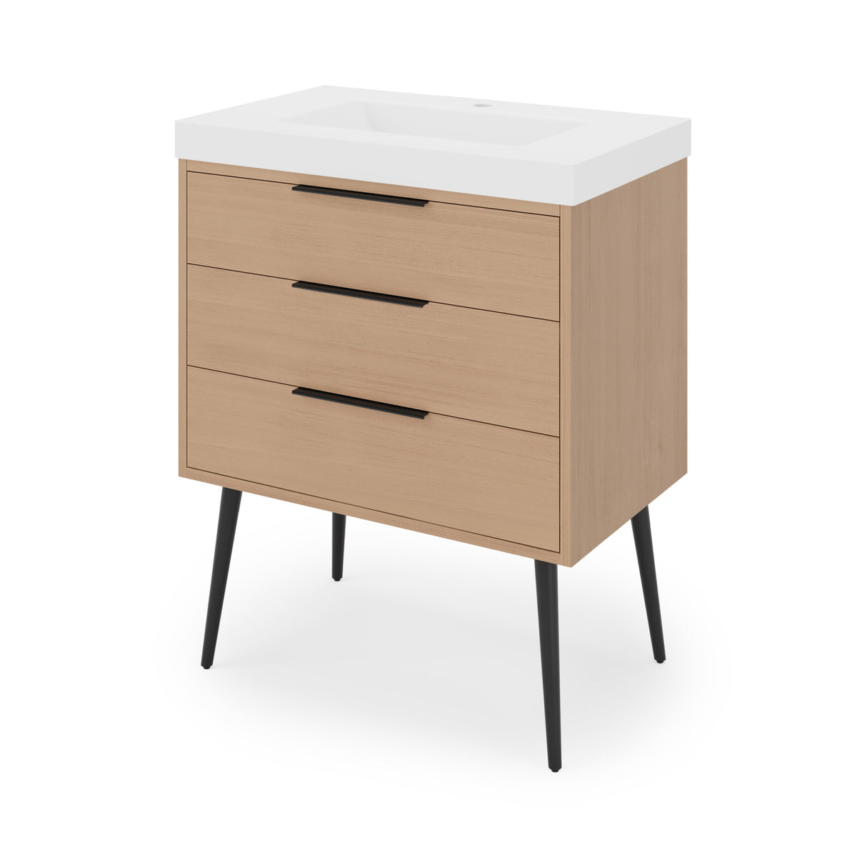 Jeffrey Alexander Gardner 31" Natural Oak Single Sink Bathroom Vanity with White Resin Top - Single-Hole Faucet Top - VKGAR30NOPRE