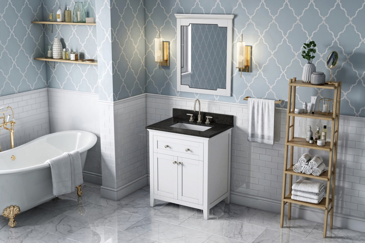Jeffrey Alexander Chatham 30" White Single Sink Bathroom Vanity with Black Granite Top - 8 in. Widespread Faucet Top product image 7