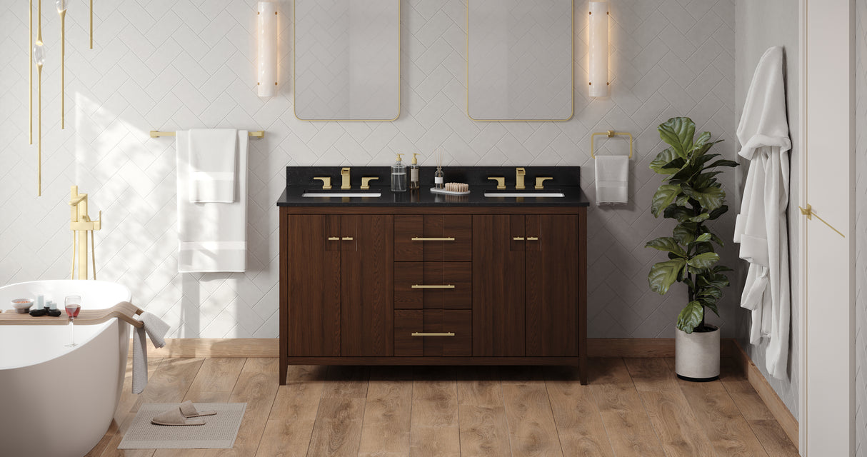 Jeffrey Alexander Katara 60" Dark Walnut Double Sink Bathroom Vanity with Black Granite Top - 8 in. Widespread Faucet Top product image 6