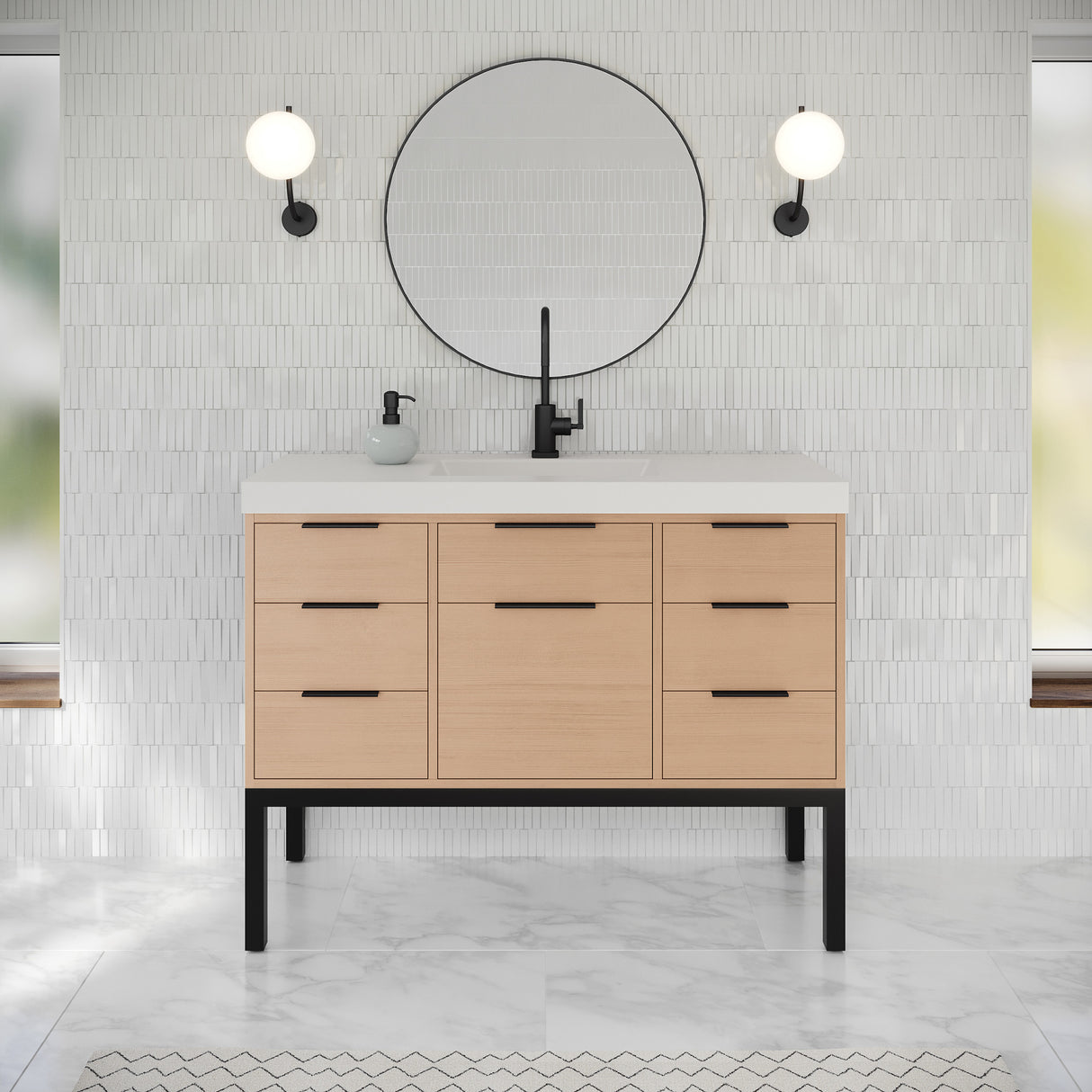 Jeffrey Alexander Gardner 49" Natural Oak Single Sink Bathroom Vanity with White Resin Top - Single-Hole Faucet Top - VKGAR48NOSQRE product image 2