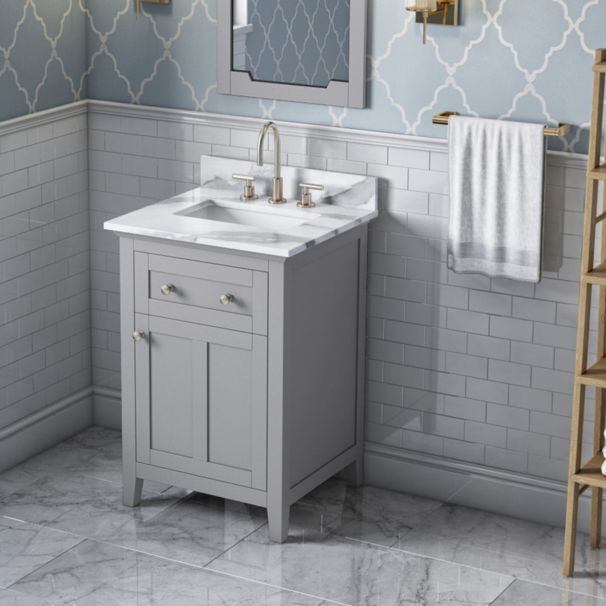 Jeffrey Alexander Chatham 24" Grey Single Sink Bathroom Vanity with Calacatta Vienna Quartz Top - 8 in. Widespread Faucet Top product image 2