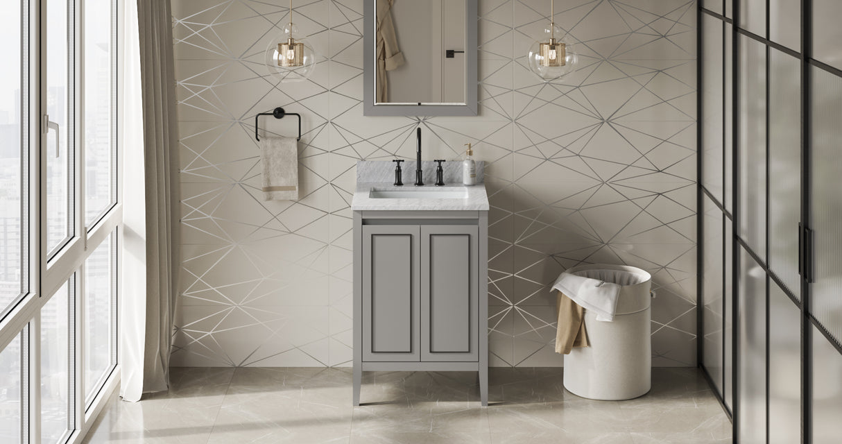 Jeffrey Alexander Percival 24" Grey Single Sink Bathroom Vanity with White Carrara Marble Top - 8 in. Widespread Faucet Top product image 7