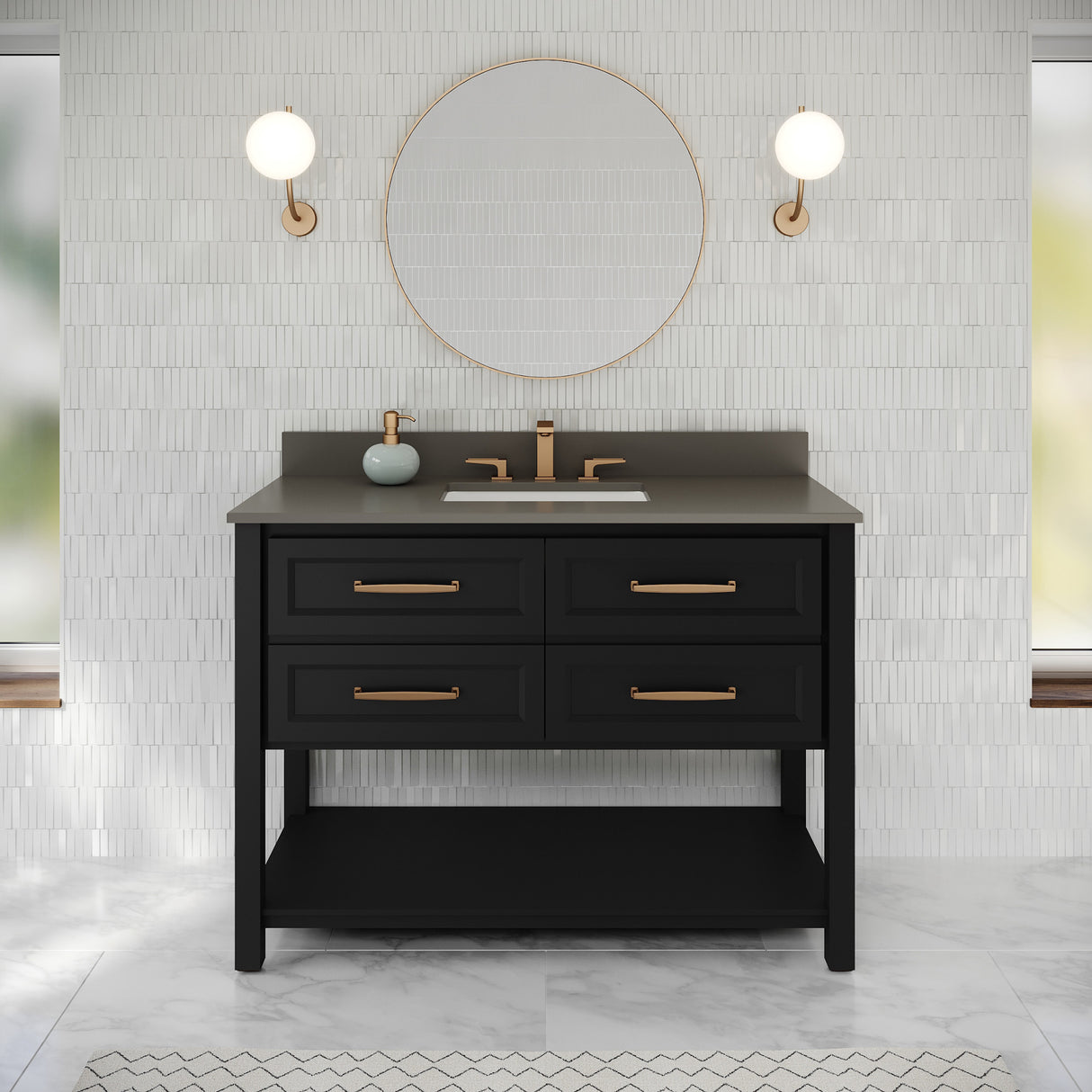 Jeffrey Alexander Kipling 49" Black Single Sink Bathroom Vanity with Grey Quartz Top - Single-Hole Faucet Top
