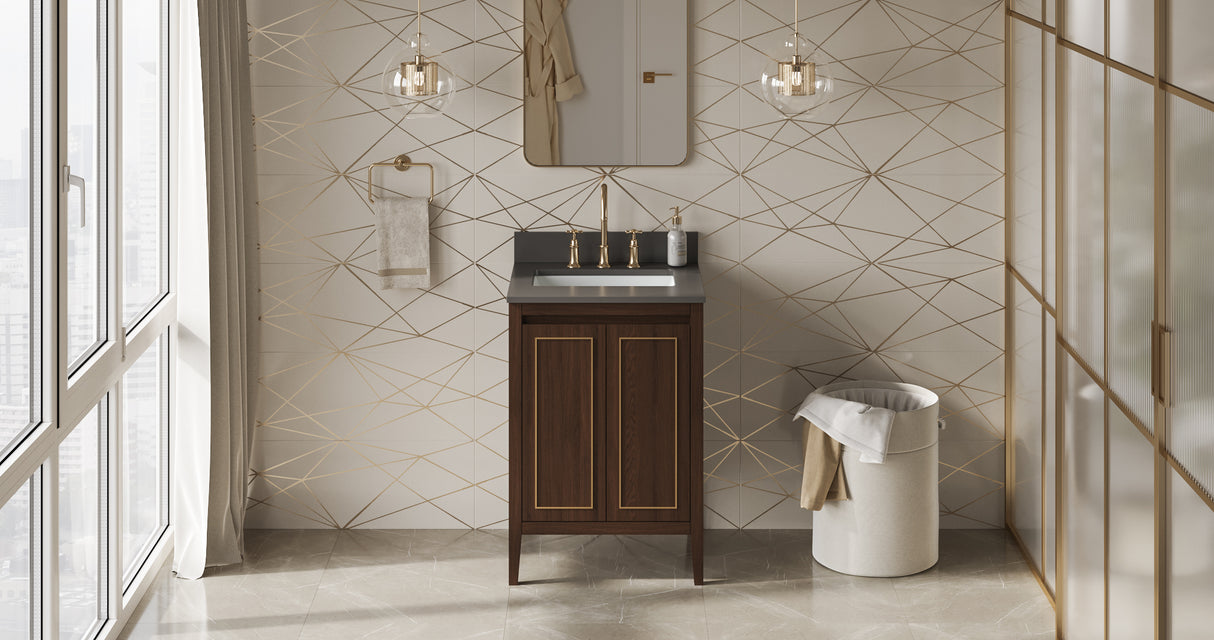 Jeffrey Alexander Percival 24" Dark Walnut Single Sink Bathroom Vanity with Grey Quartz Top - 8 in. Widespread Faucet Top product image 6