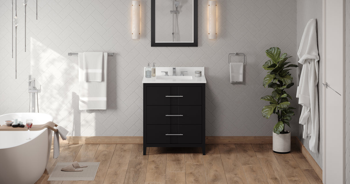 Jeffrey Alexander Katara 30" Black Single Sink Bathroom Vanity with White Quartz Top - 8 in. Widespread Faucet Top - VKITKAT30BKWQR product image 6