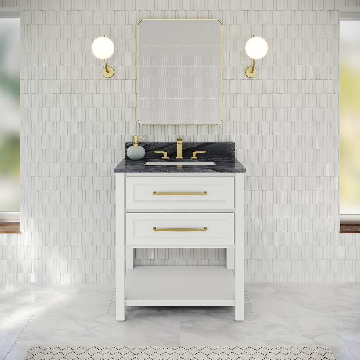 Jeffrey Alexander Kipling 31" White Single Sink Bathroom Vanity with Grey Marble Top - Single-Hole Faucet Top
