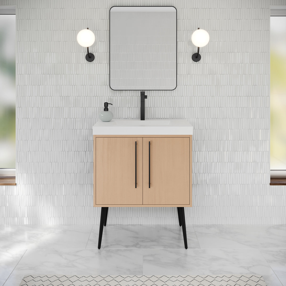 Jeffrey Alexander Tempest 30" Natural Oak Single Sink Bathroom Vanity with White Resin Top - Single-Hole Faucet Top - VKTEM30NOPRE product image 2