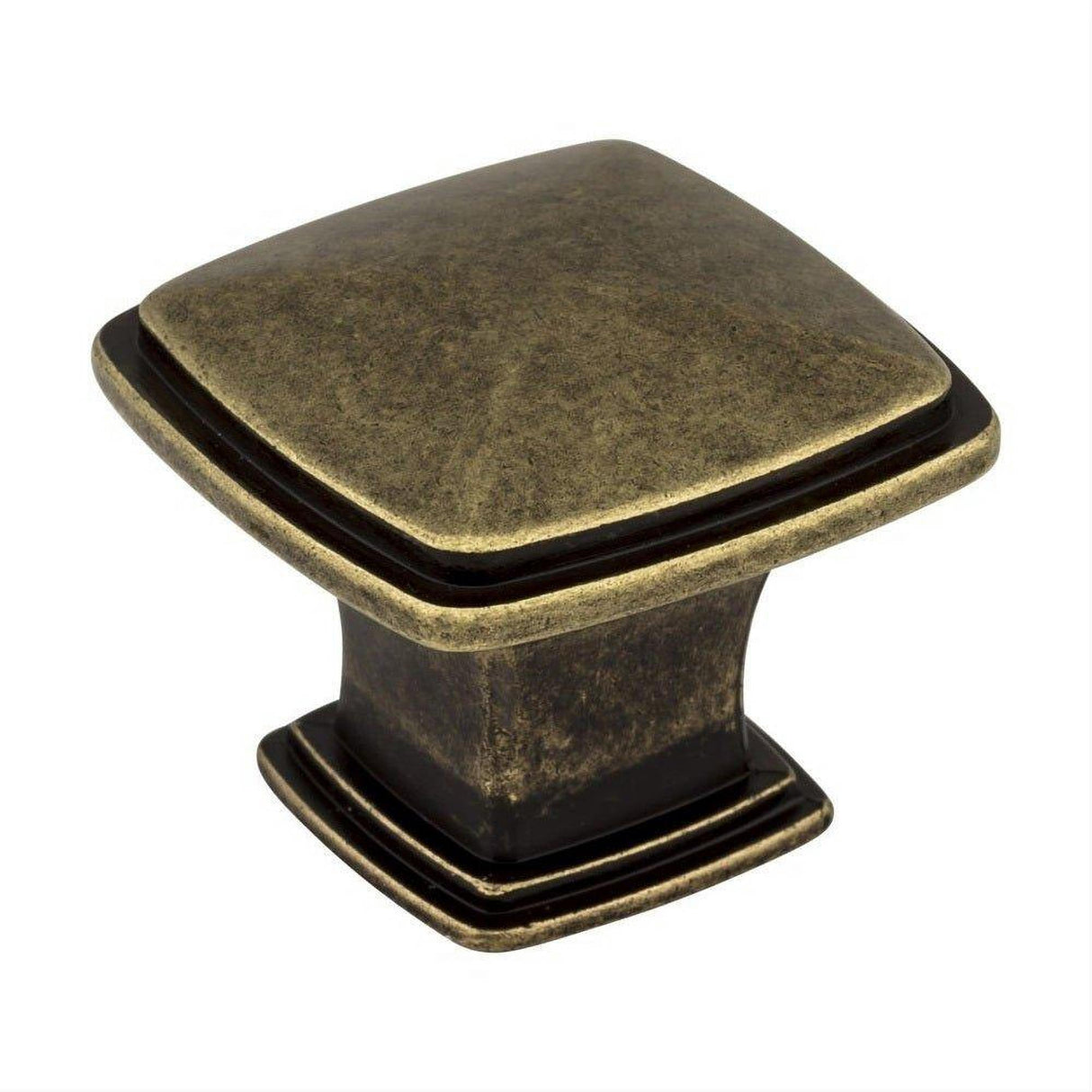 Jeffrey Alexander 1091AEM 1091 Milan 1 1-3/16" Zinc Plain Square Cabinet Knob Distressed Antique Brass