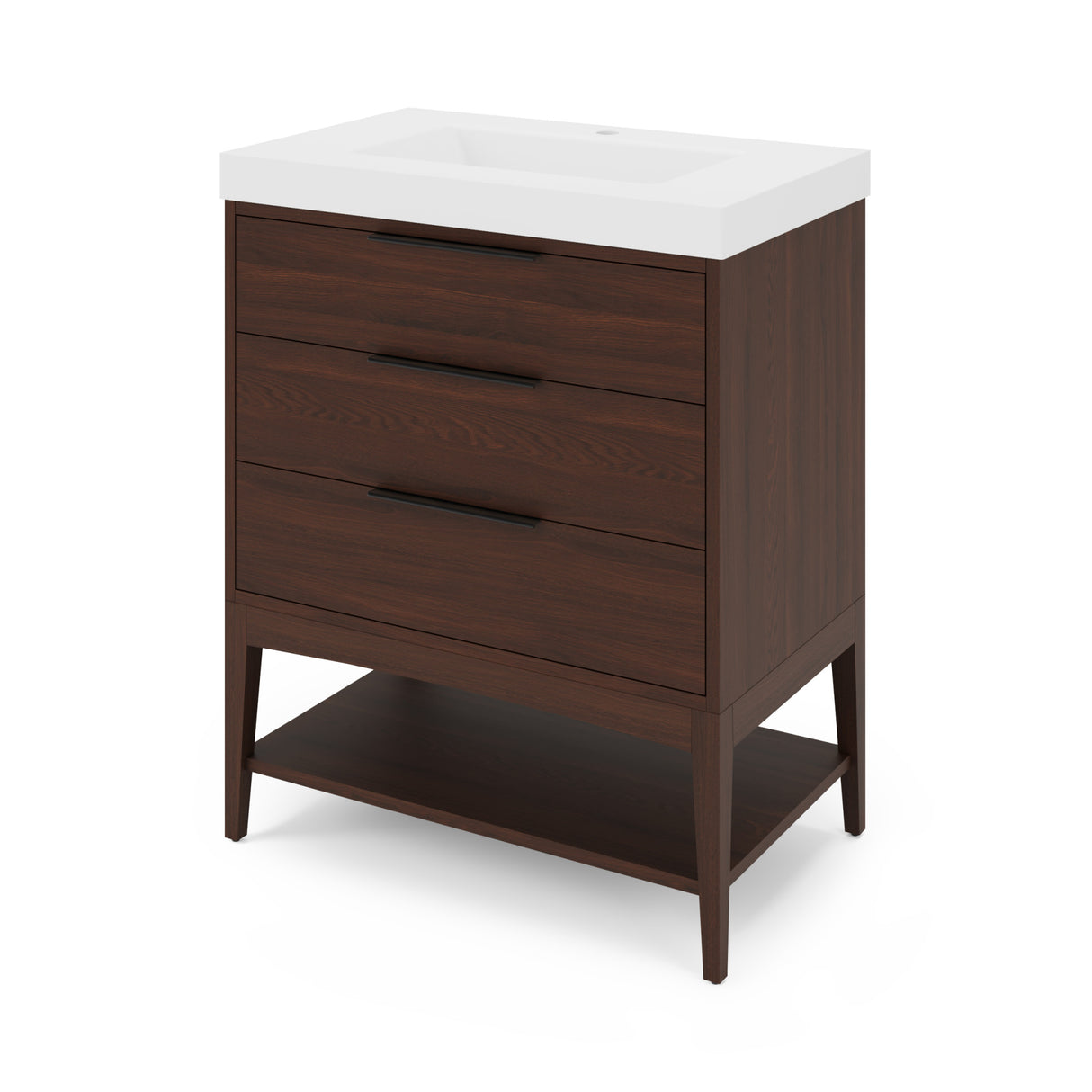 Jeffrey Alexander Gardner 31" Dark Walnut Single Sink Bathroom Vanity with White Resin Top - Single-Hole Faucet Top - VKGAR30DWWDDWRE