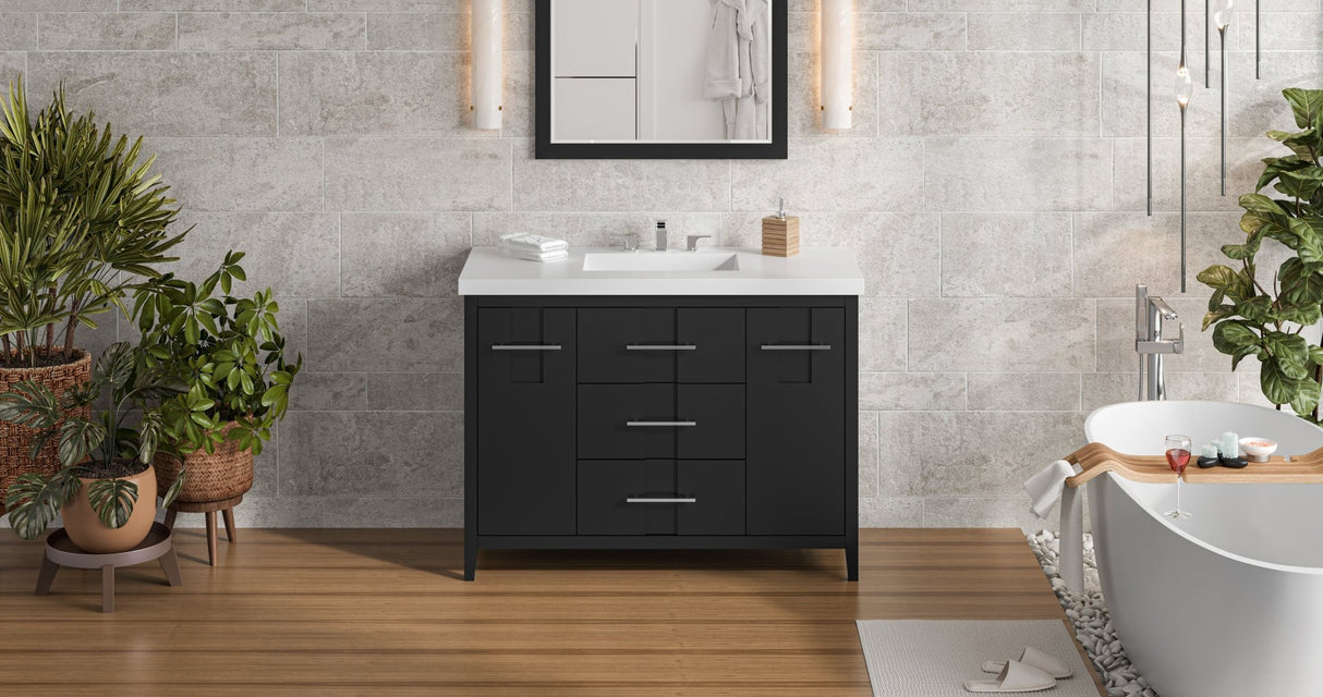 Jeffrey Alexander VKITKAT48BKRER Katara 49" Black Single Sink Bathroom Vanity with White Resin Top - 8 in. Widespread Faucet Top