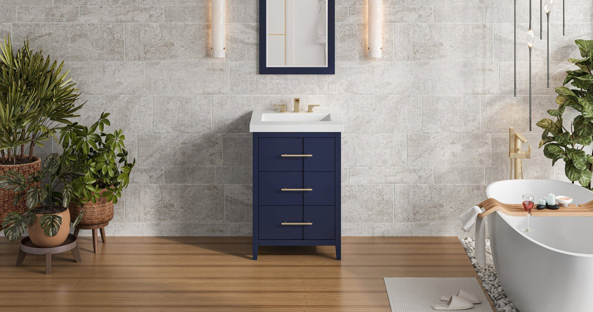 Jeffrey Alexander VKITKAT24BLRER Katara 25" Hale Blue Single Sink Bathroom Vanity with White Resin Top - 8 in. Widespread Faucet Top
