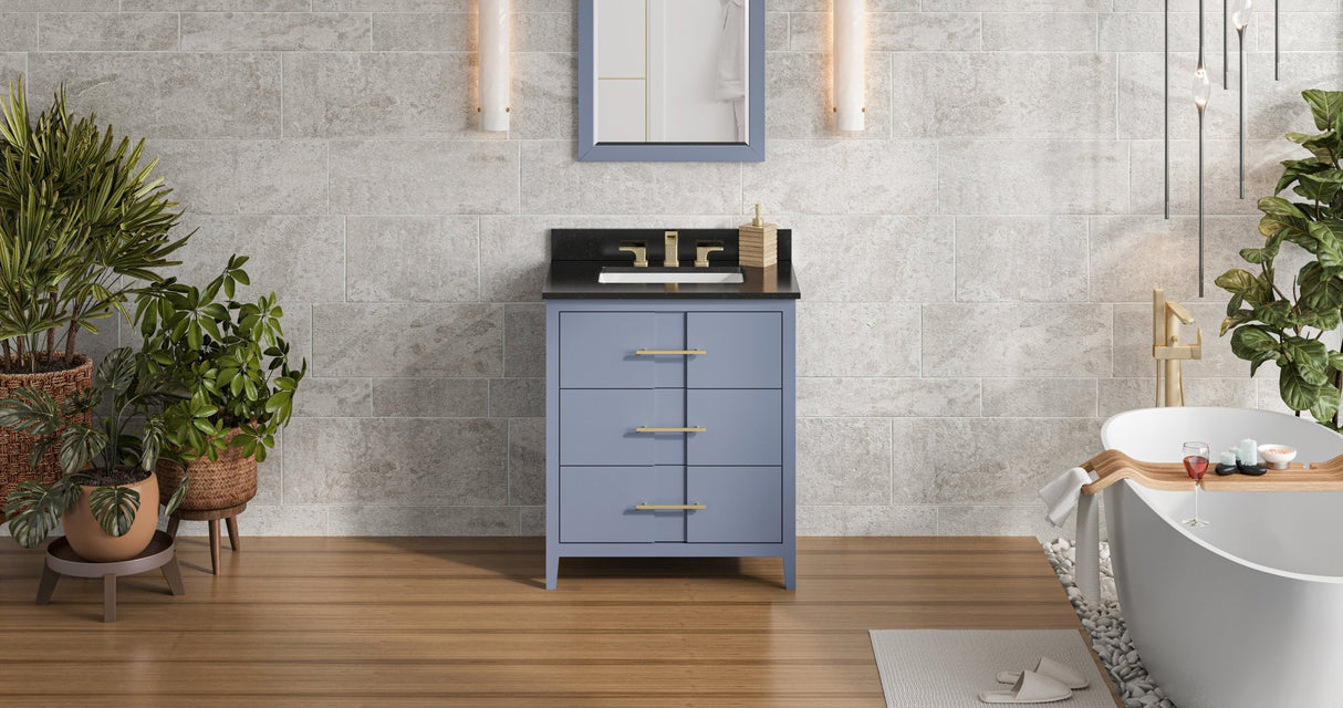 Jeffrey Alexander VKITKAT30BSBGR Katara 30" Blue Steel Single Sink Bathroom Vanity with Black Granite Top - 8 in. Widespread Faucet Top