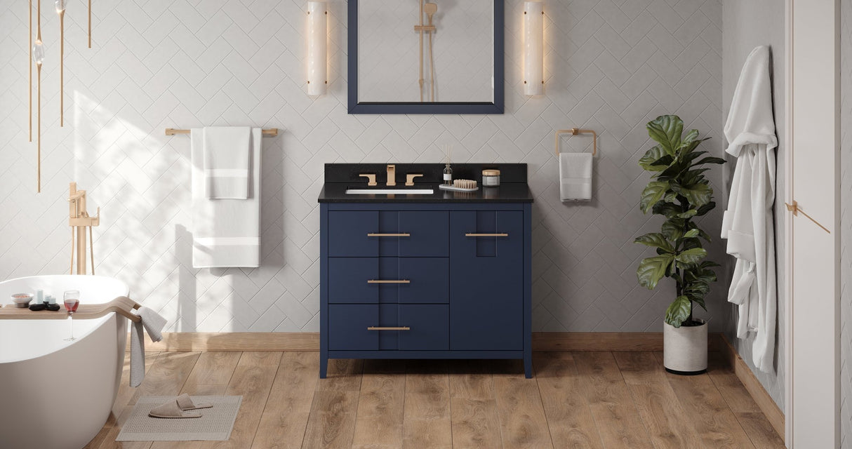 Jeffrey Alexander VKITKAT42BLBGR Katara 42" Hale Blue Single Sink Bathroom Vanity with Black Granite Top - 8 in. Widespread Faucet Top