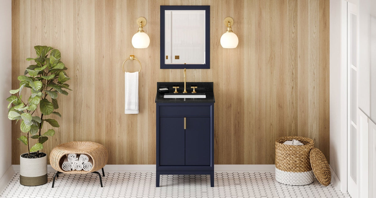 Jeffrey Alexander VKITTHE24BLBGR Theodora 24" Hale Blue Single Sink Bathroom Vanity with Black Granite Top - 8 in. Widespread Faucet Top