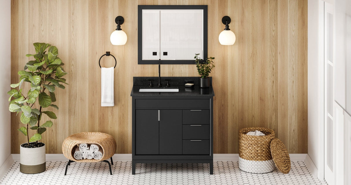 Jeffrey Alexander VKITTHE36BKBGR Theodora 36" Black Single Sink Bathroom Vanity with Black Granite Top - 8 in. Widespread Faucet Top