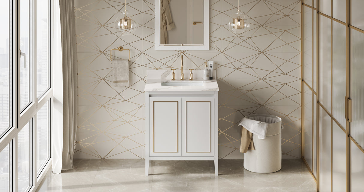 Jeffrey Alexander Percival 30" White Single Sink Bathroom Vanity with Calacatta Vienna Quartz Top - 8 in. Widespread Faucet Top product image 7