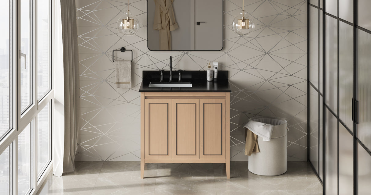 Jeffrey Alexander Percival 36" Natural Oak Single Sink Bathroom Vanity with Black Granite Top - 8 in. Widespread Faucet Top product image 6