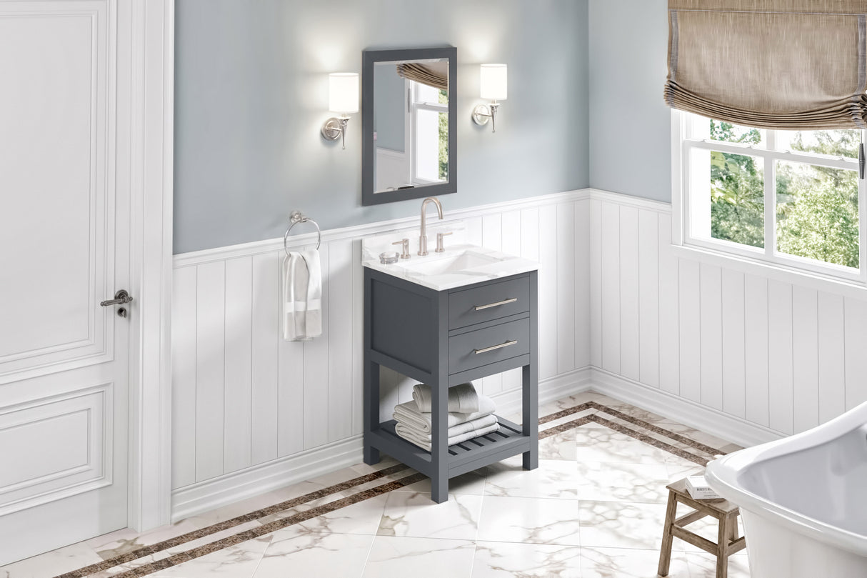 Jeffrey Alexander Wavecrest 24" Grey Single Sink Bathroom Vanity with Calacatta Vienna Quartz Top - 8 in. Widespread Faucet Top product image 7