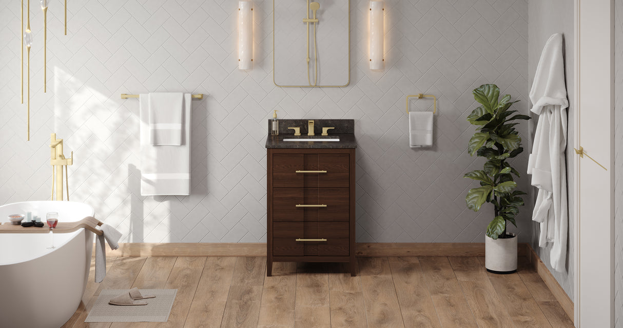 Jeffrey Alexander Katara 24" Dark Walnut Single Sink Bathroom Vanity with Blue Limestone Top - 8 in. Widespread Faucet Top product image 6