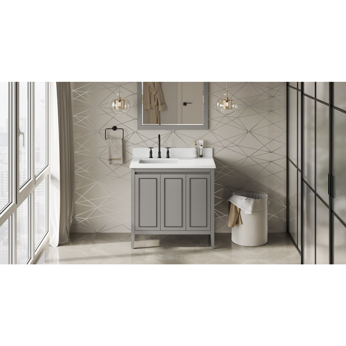 Jeffrey Alexander Percival 36" Grey Single Sink Bathroom Vanity with White Quartz Top - 8 in. Widespread Faucet Top