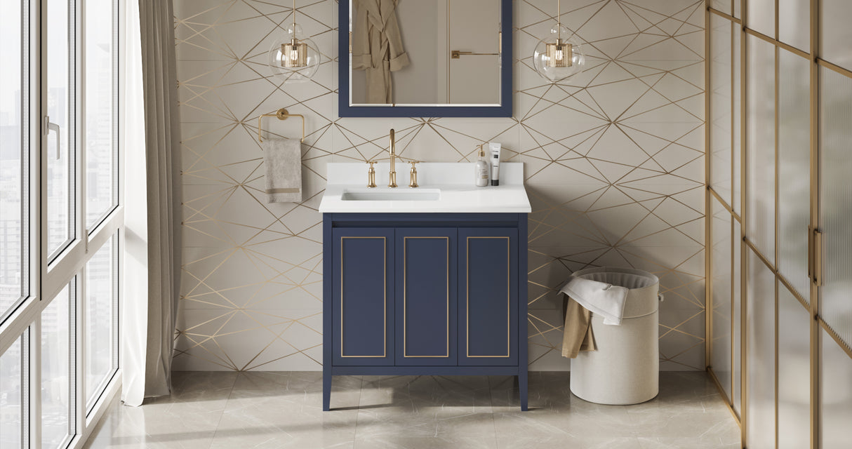 Jeffrey Alexander Percival 36" Hale Blue Single Sink Bathroom Vanity with White Quartz Top - 8 in. Widespread Faucet Top product image 6