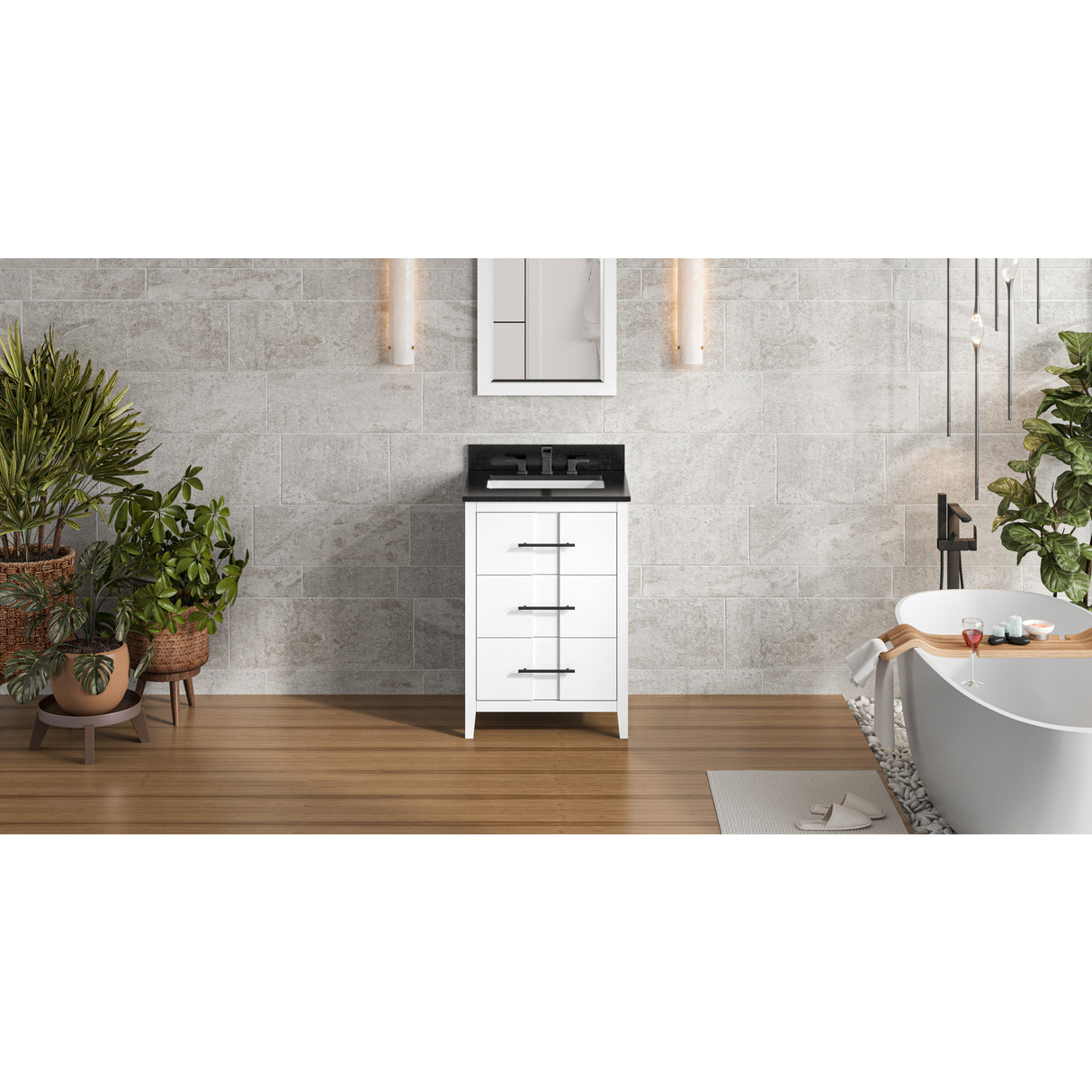 Jeffrey Alexander Katara 24" White Single Sink Bathroom Vanity with Black Granite Top - 8 in. Widespread Faucet Top