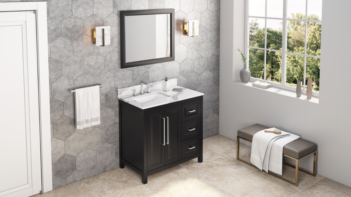 Jeffrey Alexander Cade 36" Black Single Sink Bathroom Vanity with Calacatta Vienna Quartz Top - 8 in. Widespread Faucet Top product image 7
