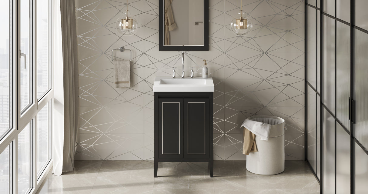 Jeffrey Alexander Percival 25" Black Single Sink Bathroom Vanity with White Resin Top - 8 in. Widespread Faucet Top product image 6