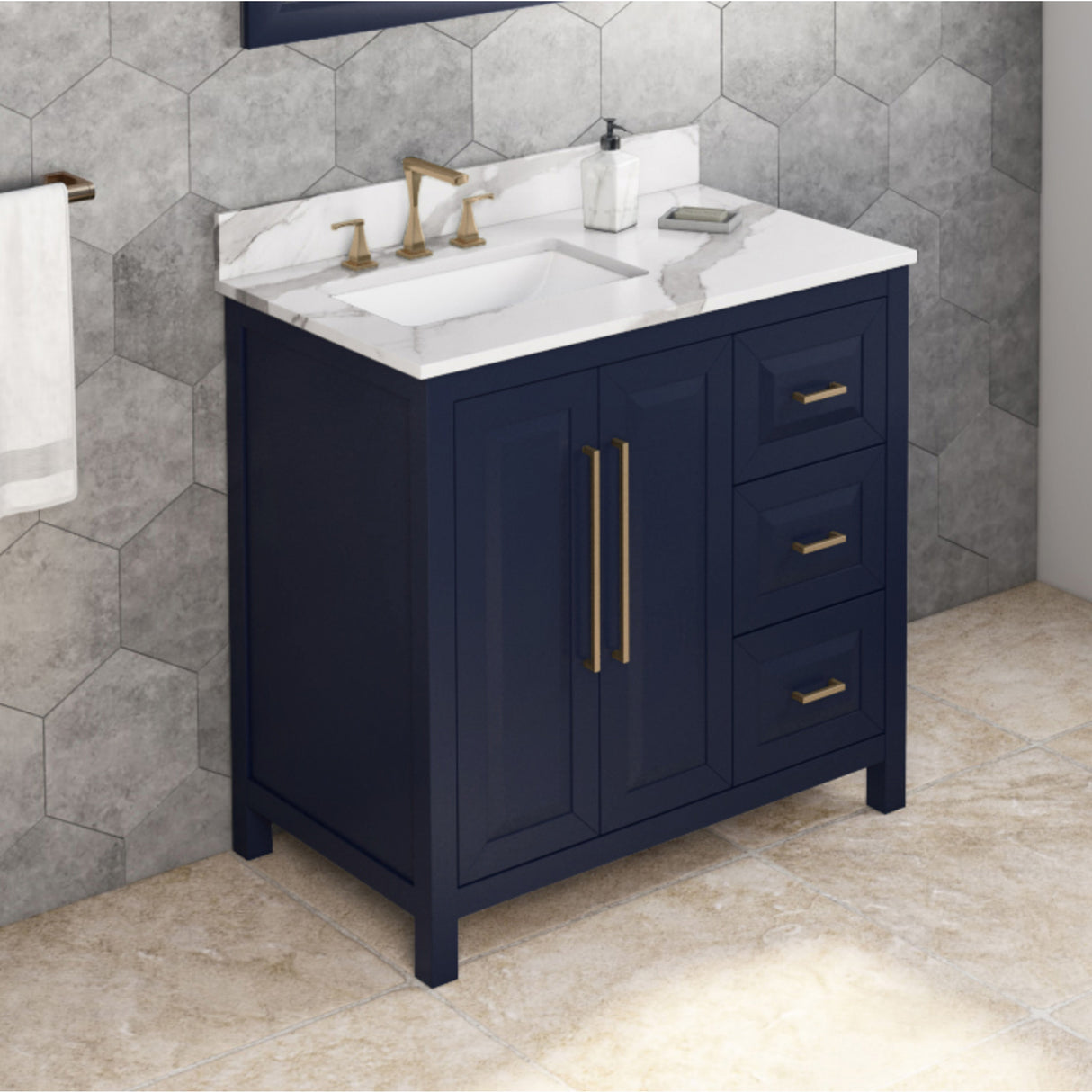 Jeffrey Alexander Cade 36" Hale Blue Single Sink Bathroom Vanity with Calacatta Vienna Quartz Top - 8 in. Widespread Faucet Top product image 2